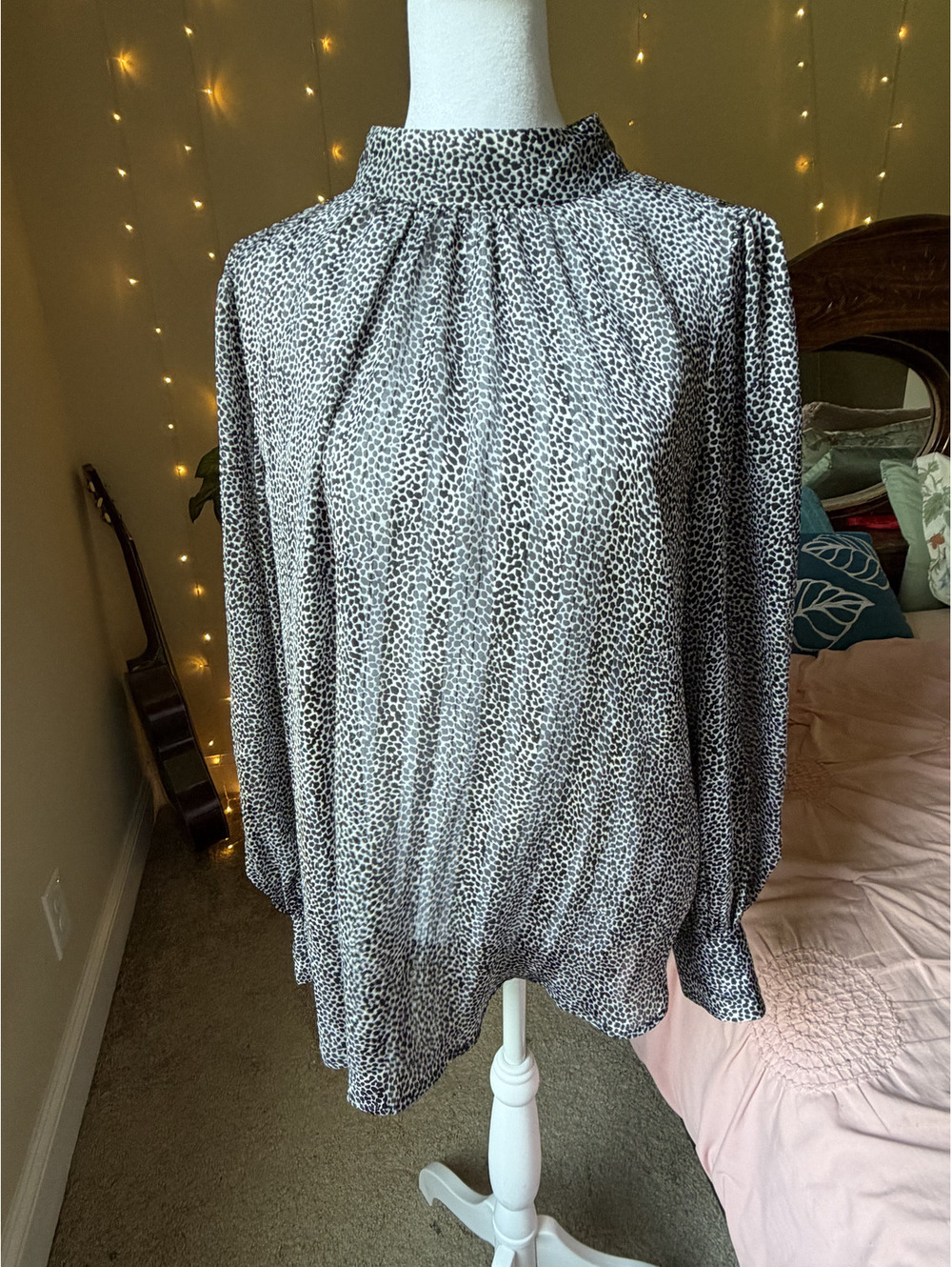 Gorgeous H&M sheer chiffon blouse featuring a micro leopard print pattern